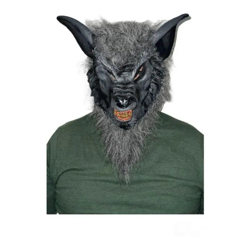 Fun World Halloween Werewolf Wolf Man Rubber Mask  Grey Child Size M Age 8-10